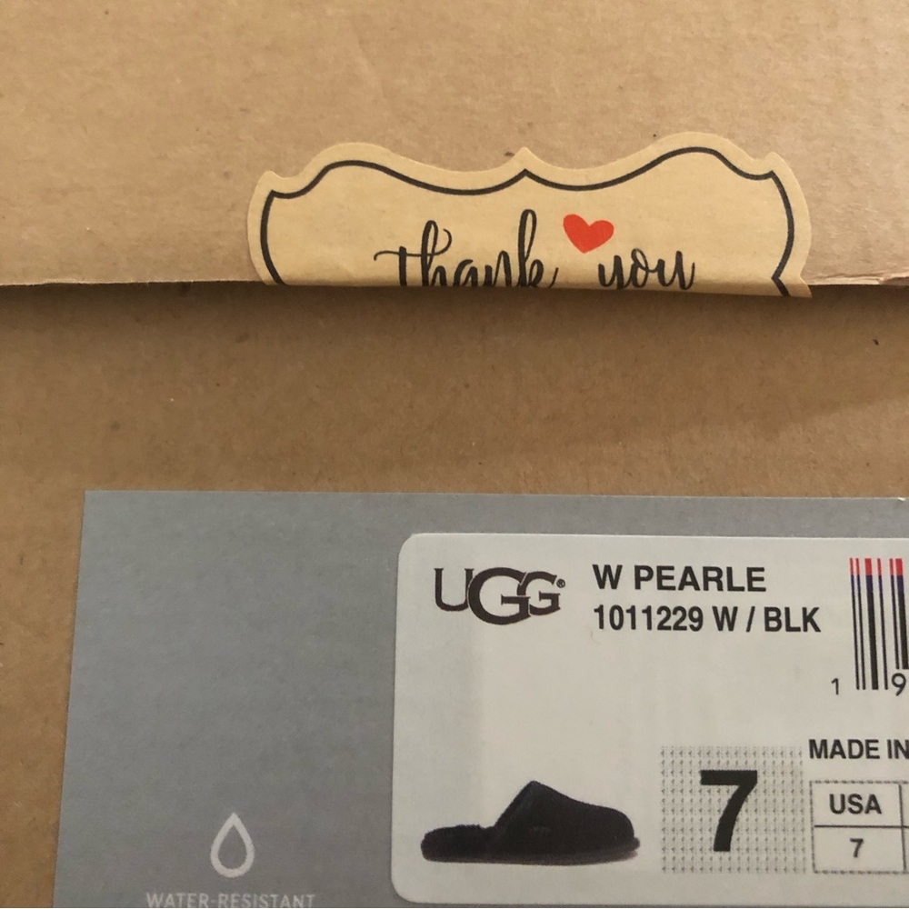 Ugg Wool Suede NEW IN BOX Black NONSLIP WARM House Slippers House Shoes Size 7 - Picture 9 of 10